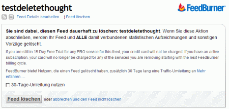 Screenshot â€˜Feed bei Feedburner löschenâ€™