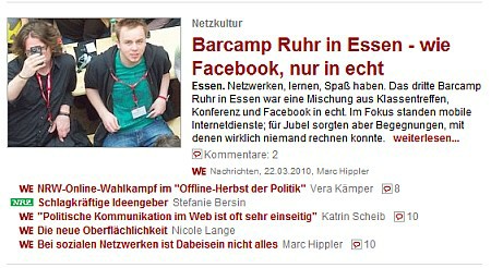 BarCampRuhr3 auf dem Titel bei DerWesten